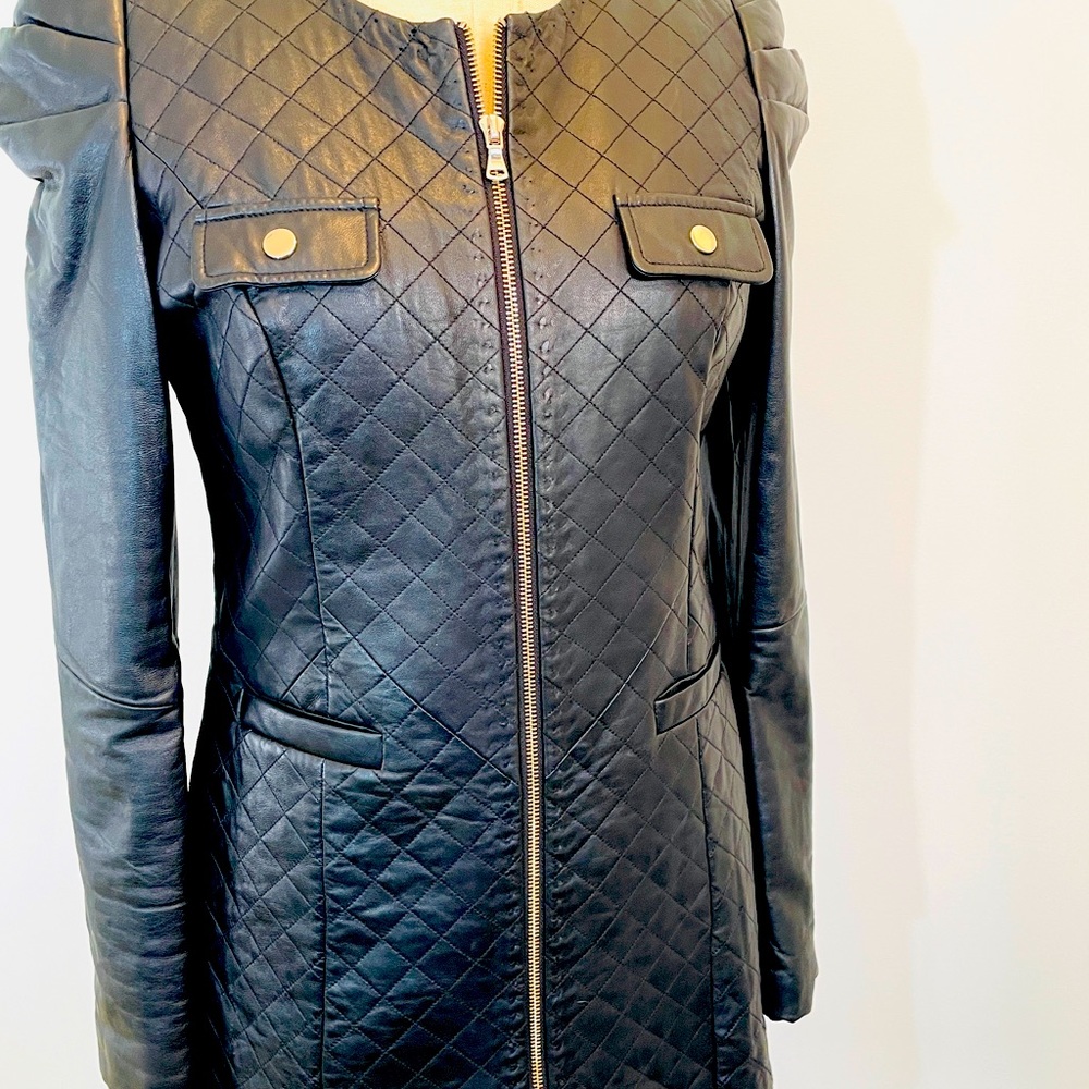 NWT Lambskin Quilted Leather Car Coat